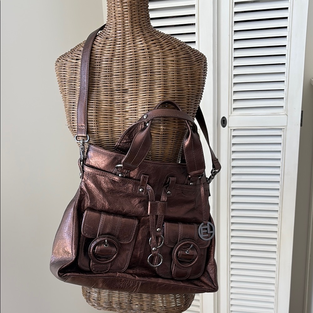 Elliott Lucca Metallic Brown Shoulder Bag with Handles & zip closure